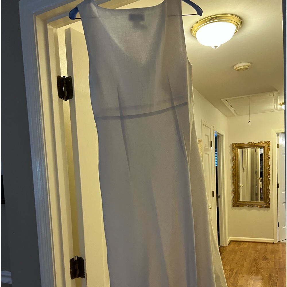 White linen dress. Beautiful detail.